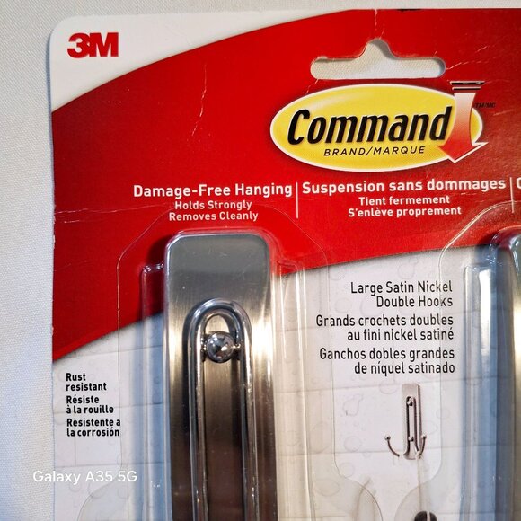 Command Large Satin Nickel Double Hooks Value Pack For Damage-Free Hanging 4 Lb - Picture 6 of 7